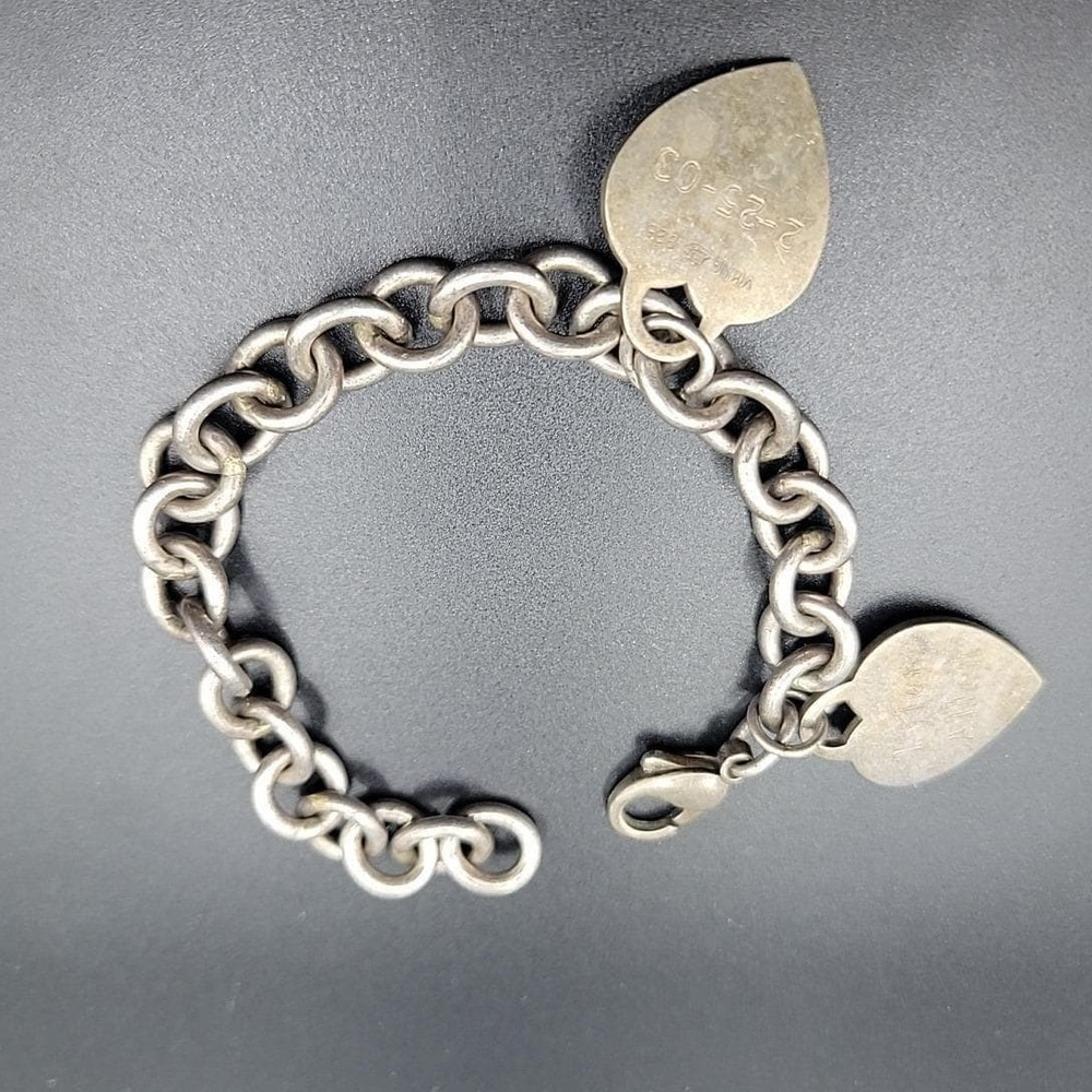 Viking 925 Sterling Silver Heart Charm Bracelet Engraved Rollo Link 7 Inch